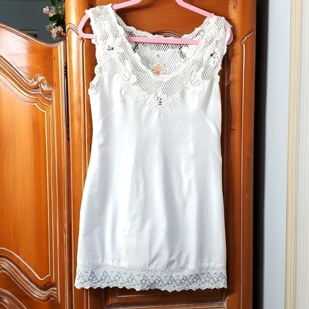 Free People White Crochet Yoke Midi Dress